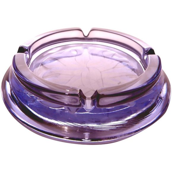 Mid-Century Neodymium Alexandrite Art Glass Ashtray Color-Change Engraved Floral - Picture 2 of 5